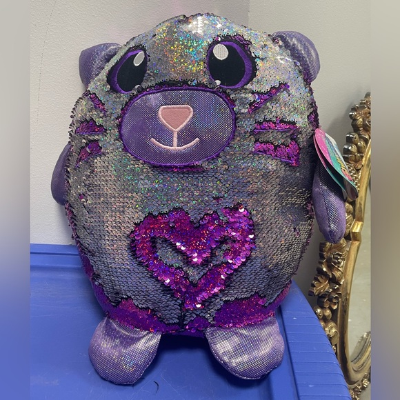 SHIMMEEZ Cristy The Cat Large 14” Pillow Plush Stuffed Animal Reversible Sequins - Picture 2 of 10